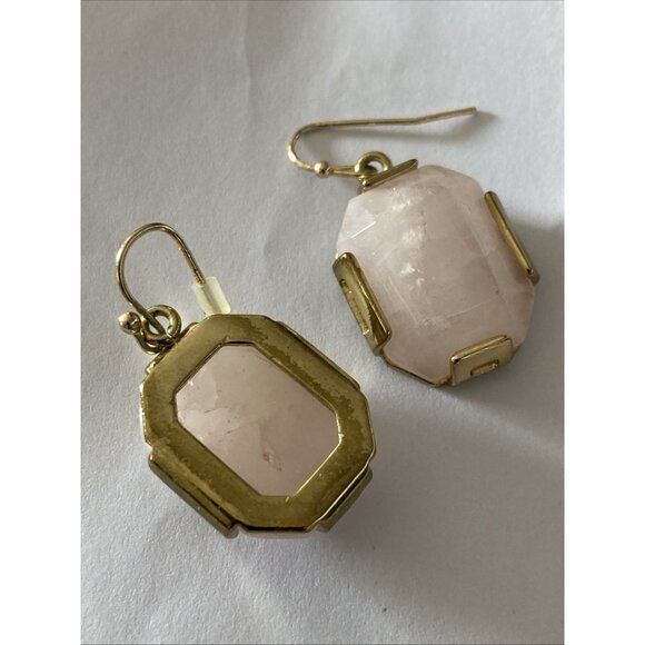 Rose Quartz Earrings Dangle Gold Tone Pierced Chunky Statement Jewelry - Picture 1 of 6
